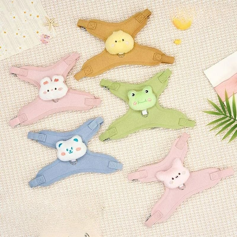 New Summer Cute Animal Harness Leash Set Breathable Anti-Lost Dog Chest Straps Cartoon Adjustable Pet Walking Harnesses Lead Pet