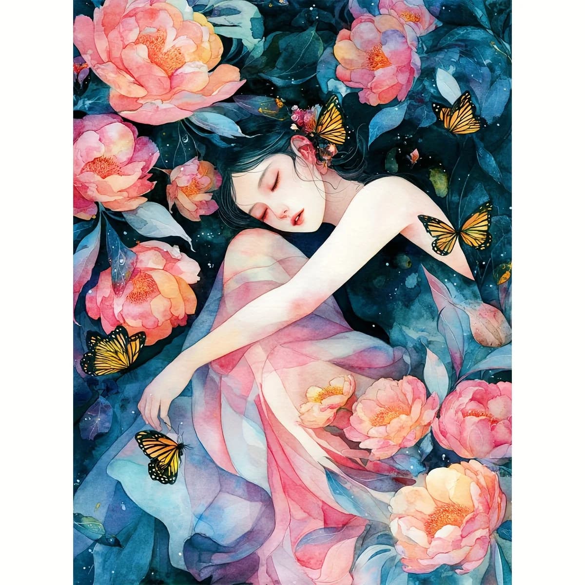Diamond Painting Sleeping Lady With Peony And Butterflies Full Round/Square Diamonds Mosaic Handmade Art Gift Home Decor
