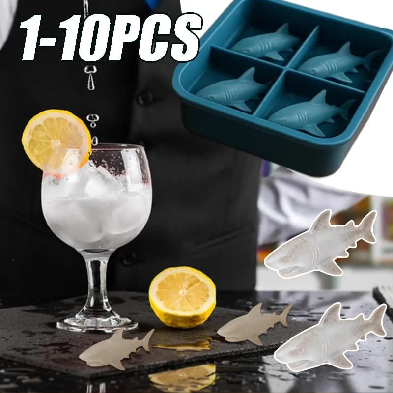 Stampo per Cubetti di Ghiaccio in Silicone a Forma di Squalo, Grado Alimentare, Congelamento Rapido, Facile da Sformare, Divertente per Bevande, per Cucina