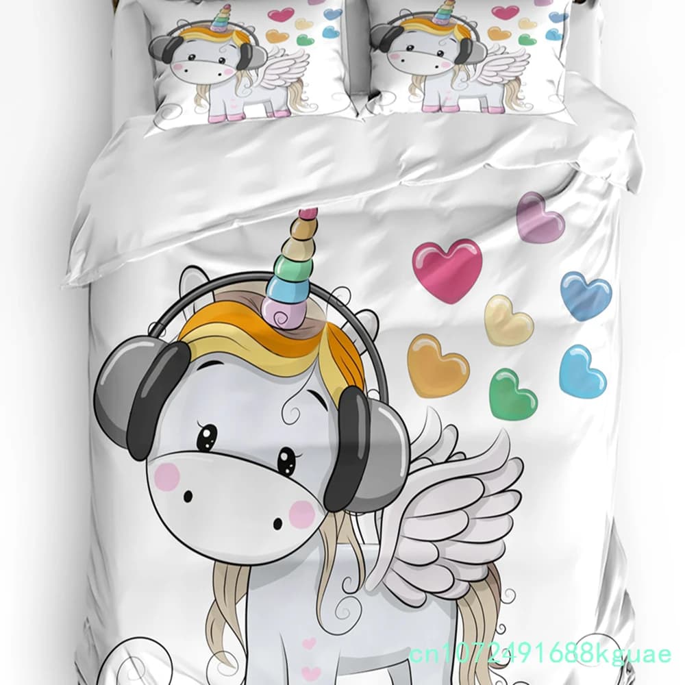 Animal Unicorn Rainbow Heart Headphones Duvet Cover 3pcs Bedding Set Home Textile Quilt Cover Pillowcases Bedding Set No Sheet