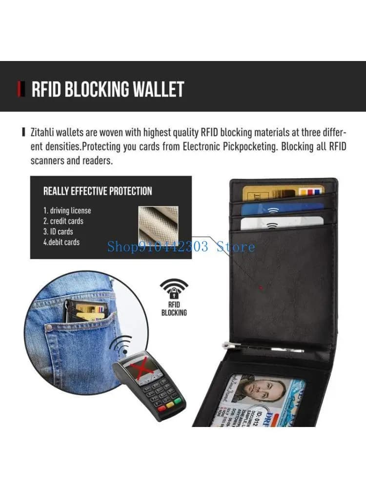 652F Rfid Porta carte credito da uomo con fermasoldi Portamonete bifold con borsa corta da uomo lusso
