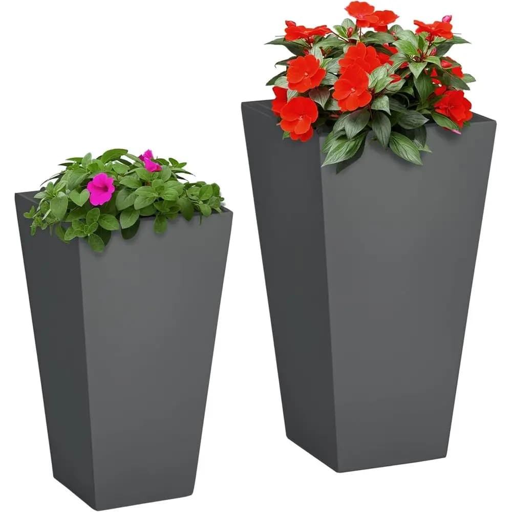 Outsunny Set di 2 Fioriere da Esterno, Vasi Bassi con Fori di Drenaggio, Vaso per Piante Resistente e Impilabile, 22 pollici e 18 pollici, per Portico, Ingresso