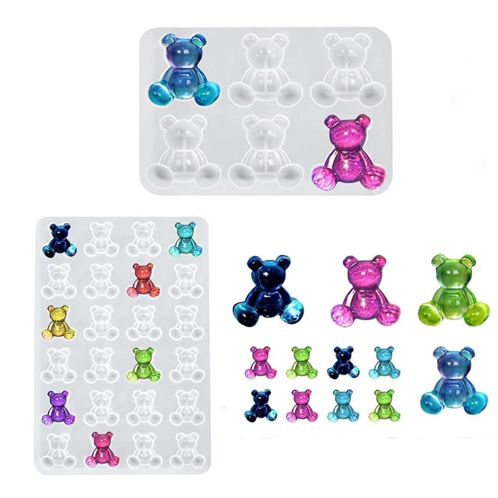Stampi in silicone per resina di orso di cristallo Stampo epossidico per ciondoli di orsi piccoli per orecchini, pendenti, spille, portachiavi, forniture per la creazione di gioielli