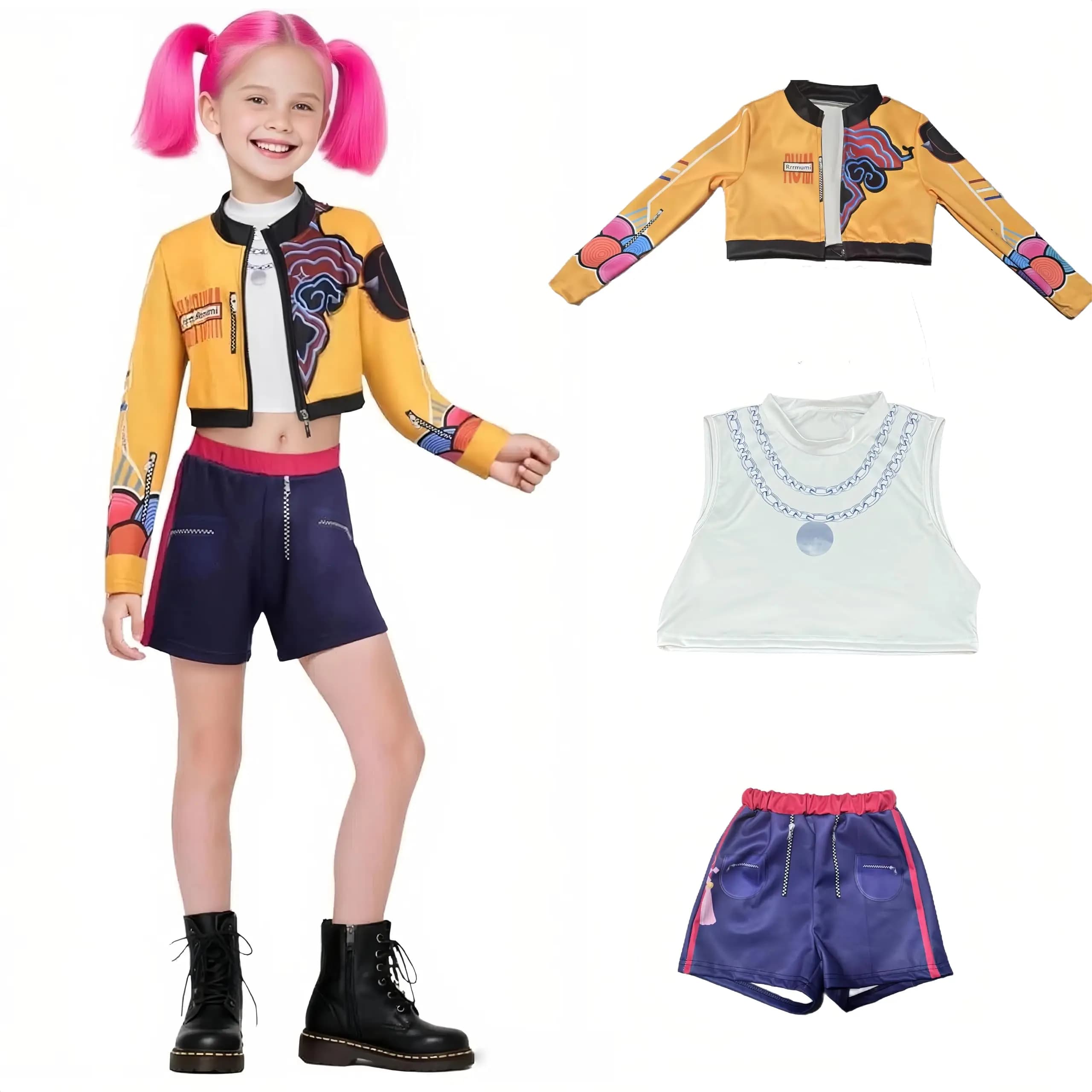 Costume da cacciatori di demoni K-Pop per ragazze e ragazzi Zoey Rumi Mira Cosplay Cantanti pop Abiti da donna per Halloween con accessori