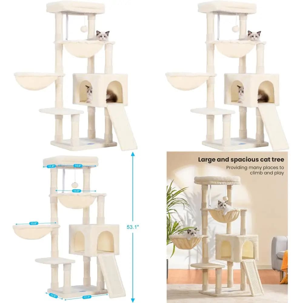 Albero per gatti da interno con riposo imbottito, amache e tiragraffi - Beige MPJ006-MM