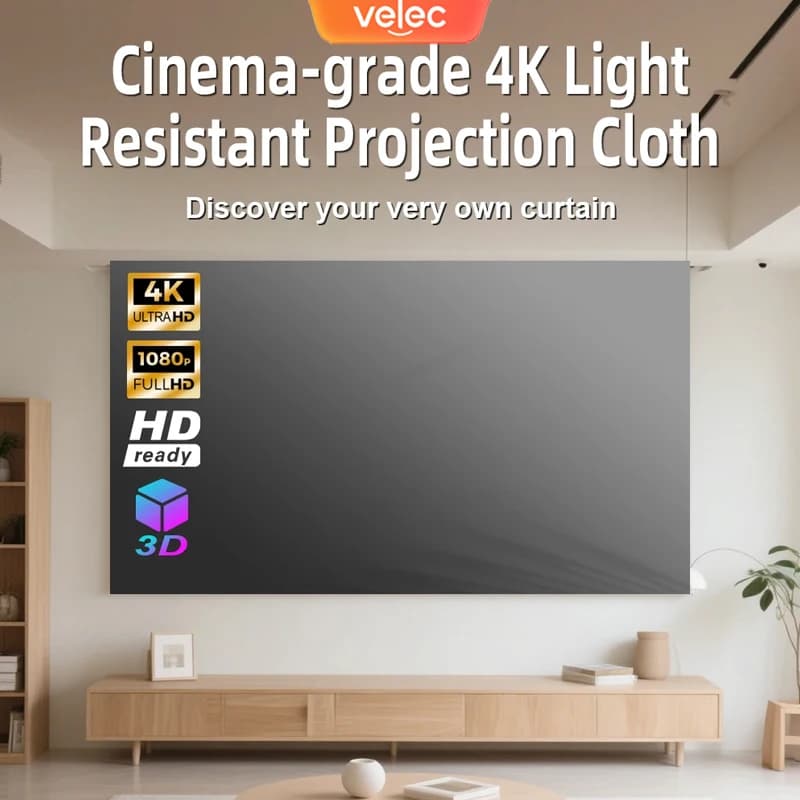 Schermo per proiettore Velec 80/120 pollici Supporto portatile anti-luce 4K Schermo per proiezione con riproduzione a colori elevata