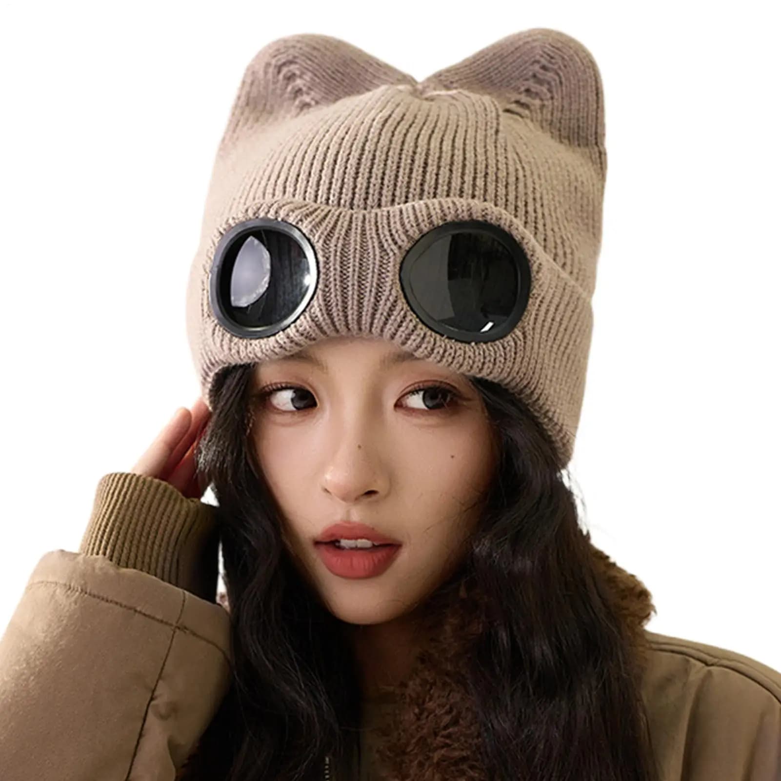 Goggle Beanie With Visor Clip Unisex Windproof Winter Ski Hat For Helmet, Warm Fleece-Lined Snowboard Caps For Men Women Snow