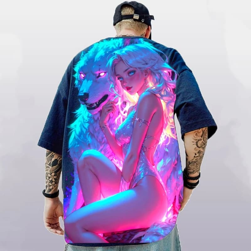 T-shirt a maniche corte con stampa di bellezza anime 3d T-shirt da uomo di tendenza di strada T-shirt estiva allentata oversize a maniche corte ad asciugatura rapida per uomo