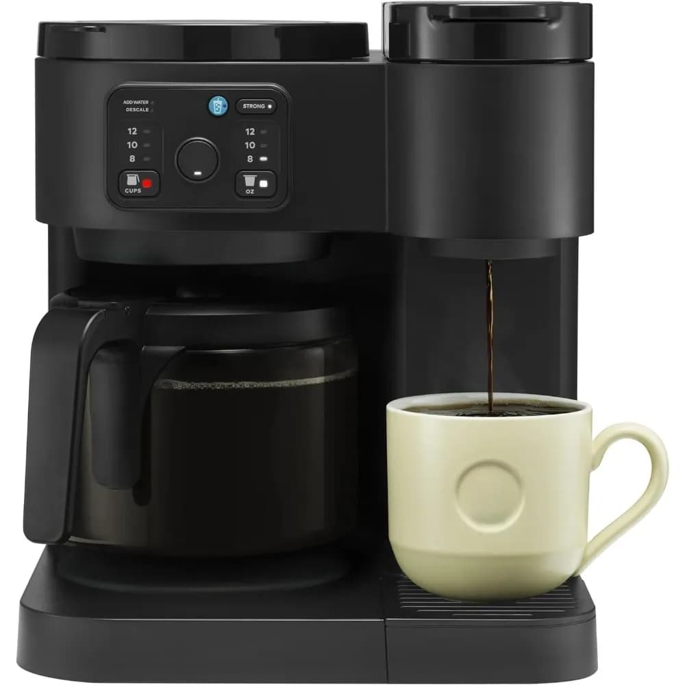 K-Duo Essentials coffee maker for hot and iced drinks, one-sided KCup waffle machine and 12 cup bottled coffee maker, 72 ounces wat