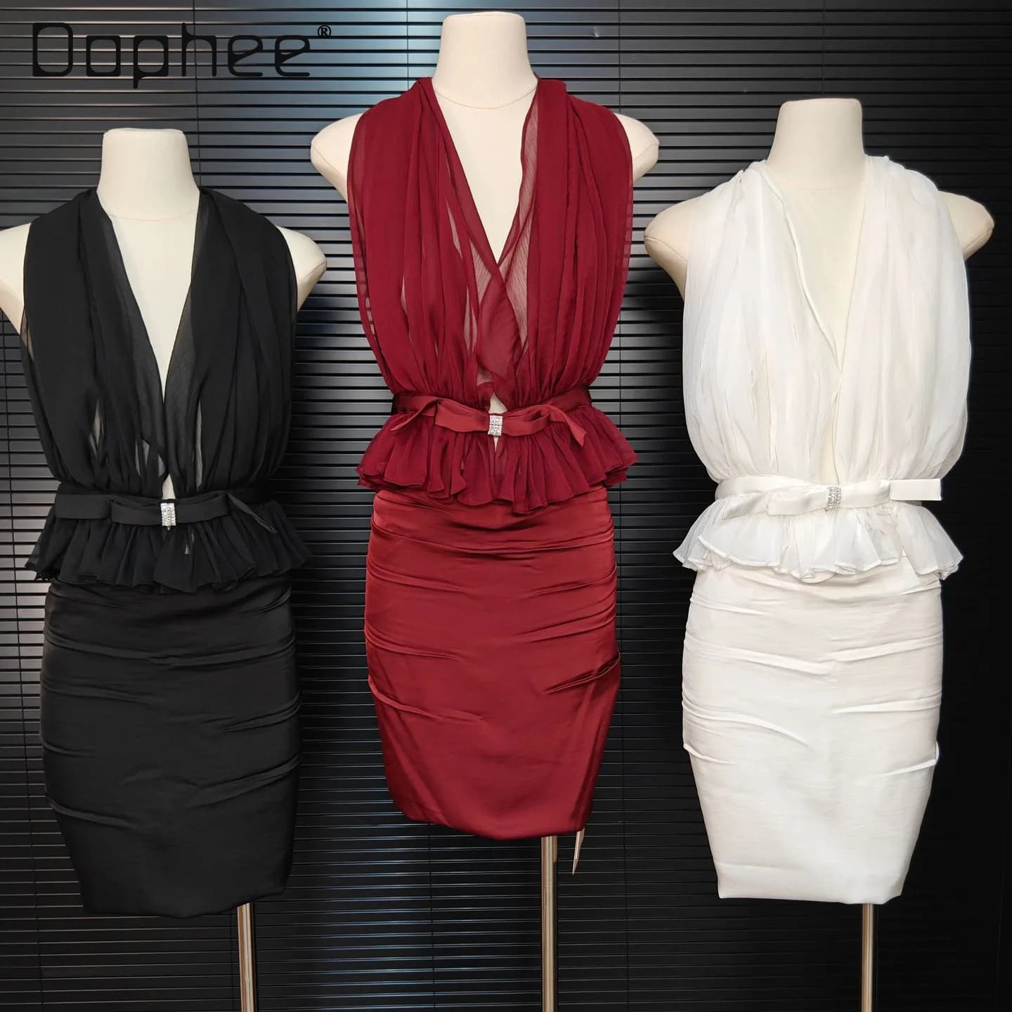 Sexy Spice Girl Deep V Neck Backless Sleeveless Top Slim Skirt 2 Piece Sets Light Luxury Temperament Celebrity Evening Dresses