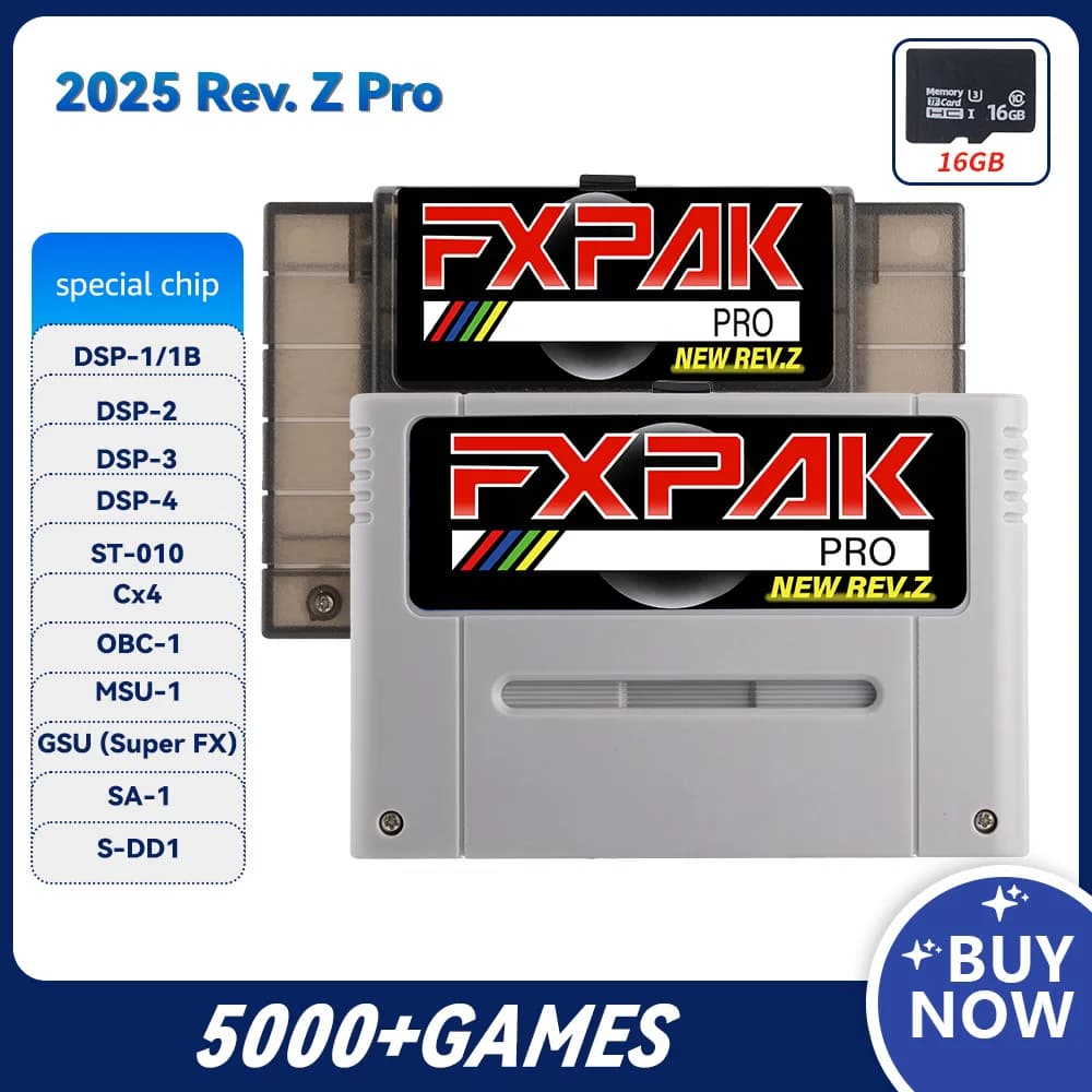 FXPAK Riv. Versione Z FXPAK Pro 5000 in 1 per SNES 16 bit per console per videogiochi SD2SNES con scheda 16G PER chip ciclonico