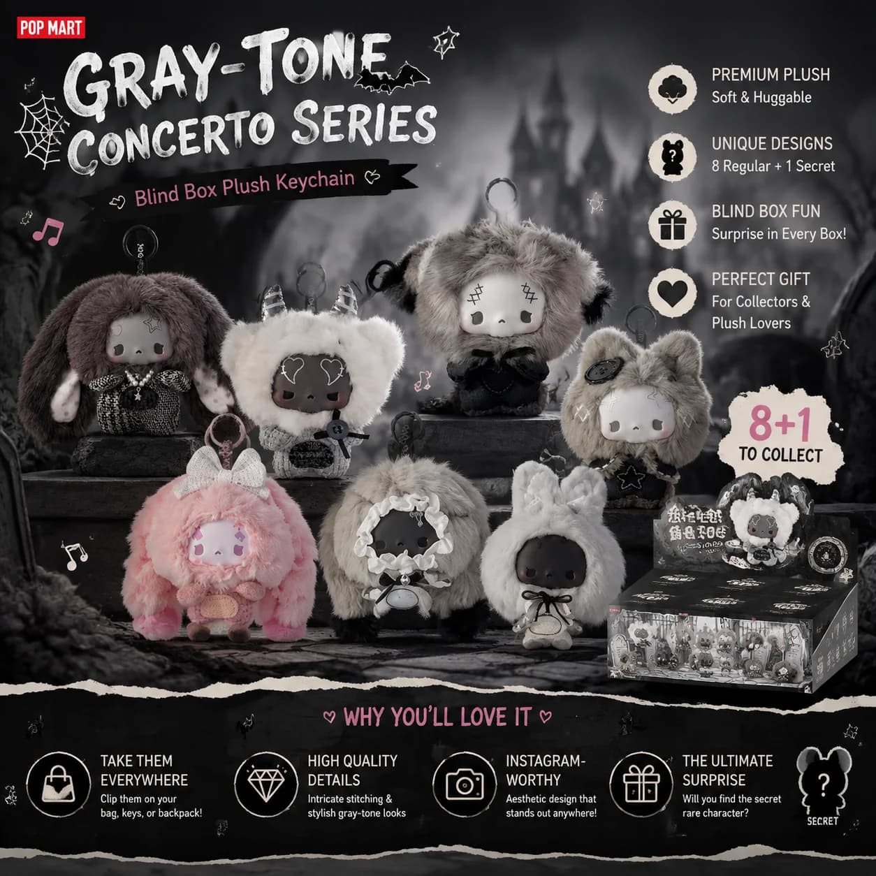 Da Piao Liang GUGU Grayscale Concerto Series Plush Doll Keychain Blind Box Pendant Desktop Ornament Gift For Anime Lovers