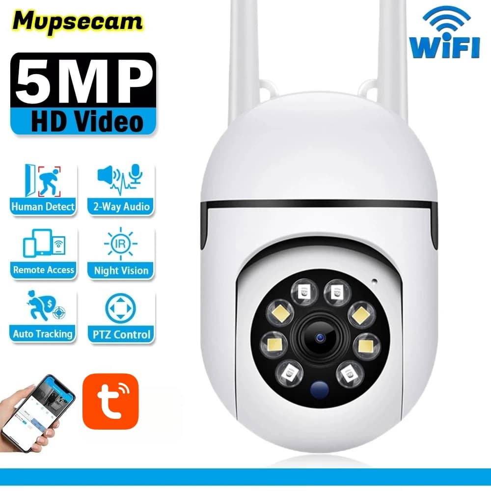 Telecamera di Sorveglianza WiFi Tuya Smart, Videocamera IP di Sicurezza 5MP 2K HD, Visione Notturna a Colori, Monitor per Bambini WiFi per Casa