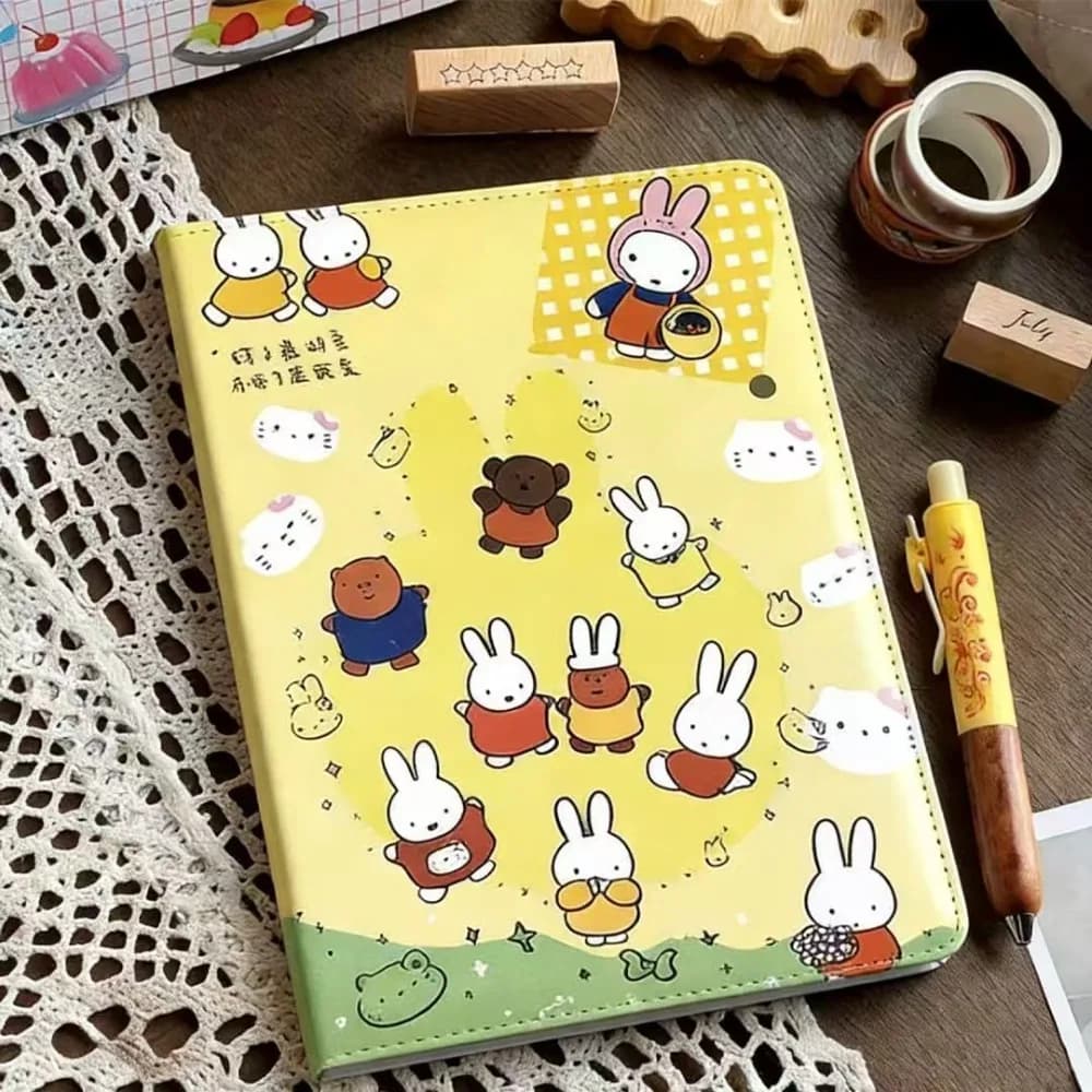 Cartoon Miffy Rabbit PU Leather Notebook High-looking Student Notepad Colorful Inner Pages Thickened Hand Journal Diary