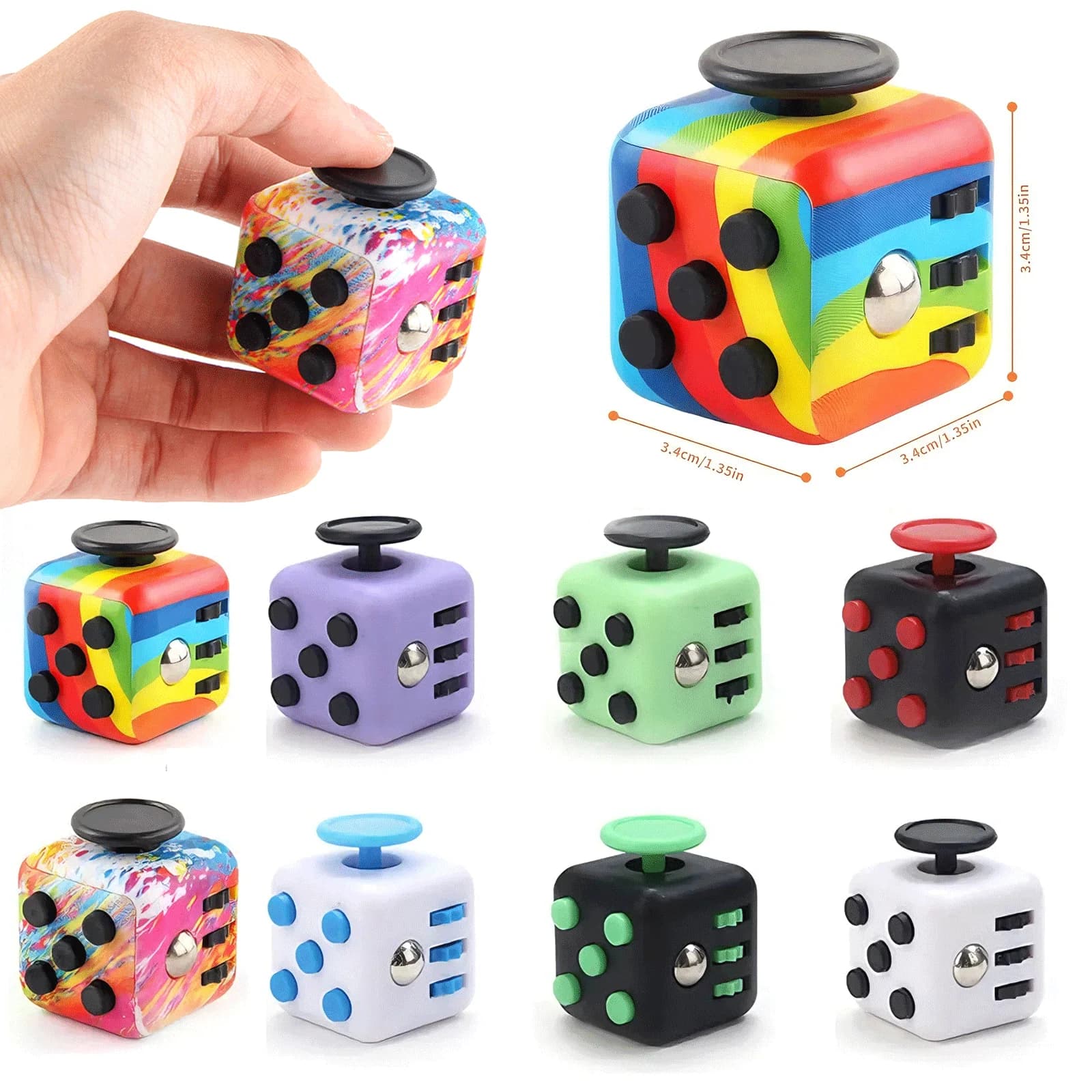 3.4CM Cube Fidget Giocattolo antistress 8 Modelli Spinner a mano Strumento di decompressione per autismo ADHD Ansia Sollievo dallo stress Bambini Adulti