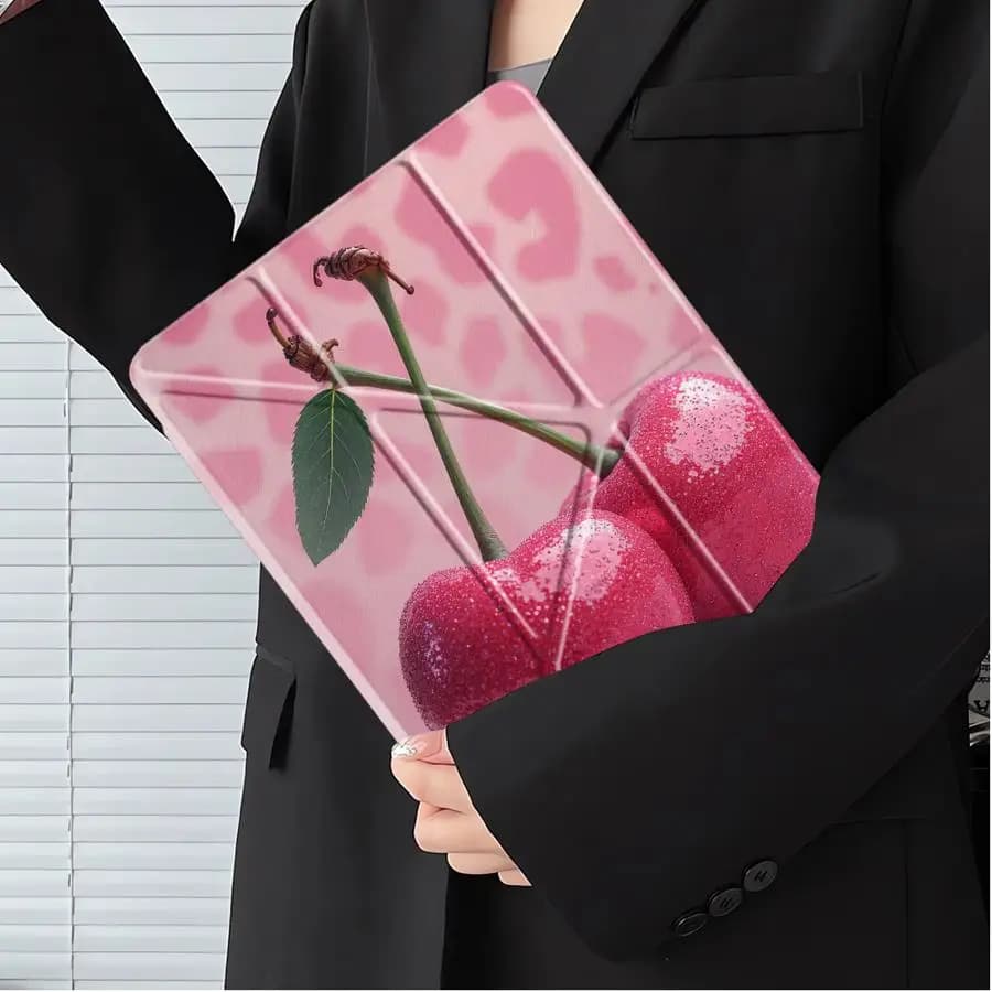 Custodia per Tablet con Ciliegie Rosa per iPad Pro 11, 10, 9, 8, 7 generazione, 12.9 pollici Pro 2025, Air 4, 5, M3, M2, 1, 2, M4, 11 pollici, Mini 6, 7 - Cover con Supporto