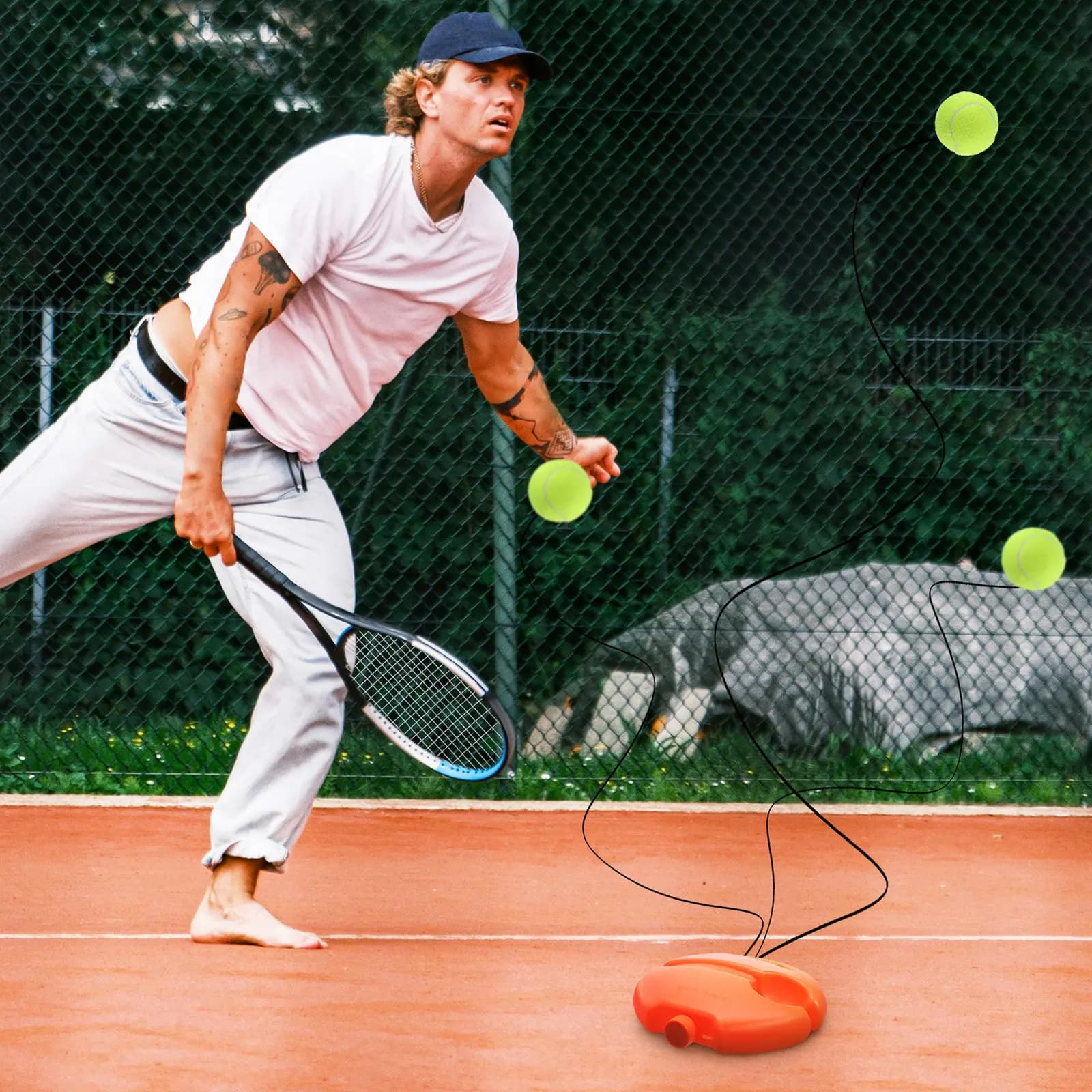 Set da 1 Pezzo: Attrezzo per Allenamento Tennis Individuale, Trainer con Palla Rimbalzante, Sistema a Corda Elastica, Base Robusta per Sabbia e Acqua, per Principianti, Portatile per Gioco a Solo