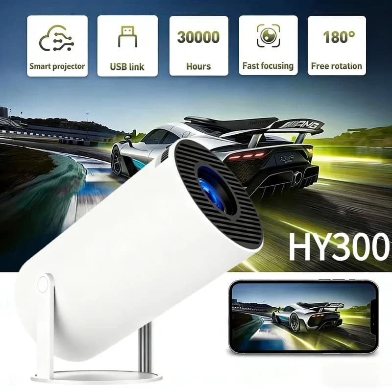 Nuovo Proiettore Portatile da Esterno HY300 2026, 4K WiFi 1080P 1280x720P HD, per Home Cinema, Video, Film, Proiezione LED per Videogiochi