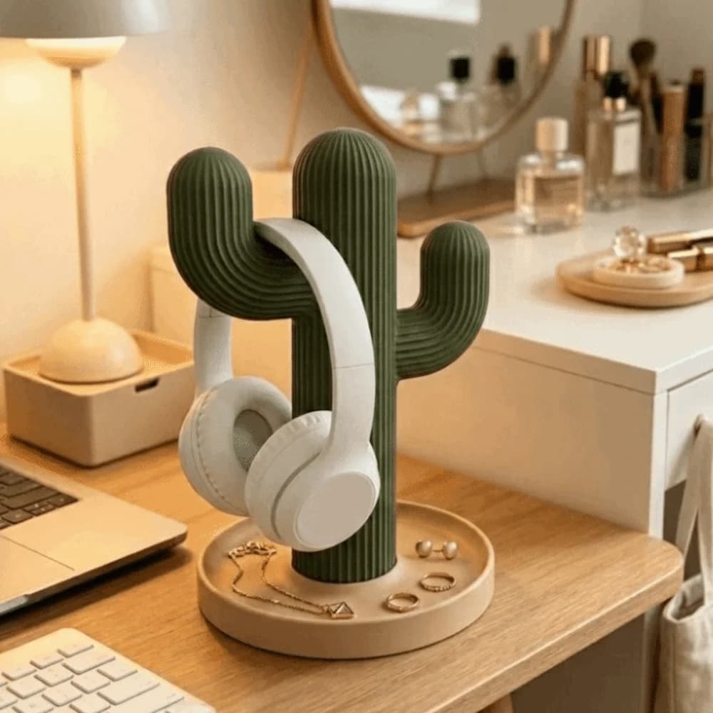 Green Cactus Storage Ornament 3D Printed Simple Earphone Watch Holder Multi-Functional Dorm Decor Headphone Stand Home Storage