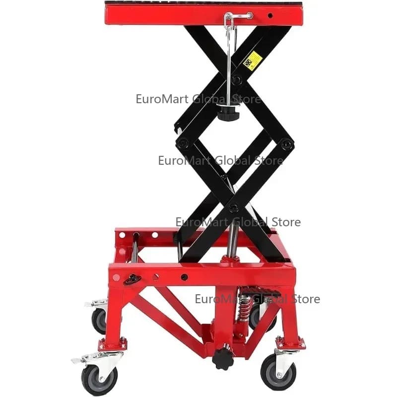 Sollevatore Idraulico per Moto 350LBS con Pompa a Pedale, Tavolo Elevatore a Forbice con Ruote di Sicurezza e Foro di Scarico Olio per ATV e Moto da Cross