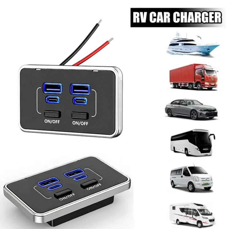 12V Car Charger Dual PD Dual QC 3.0 78W Quick Charging Socket with Switch USB Power Adapter for Bus ATV Car Truck Marine