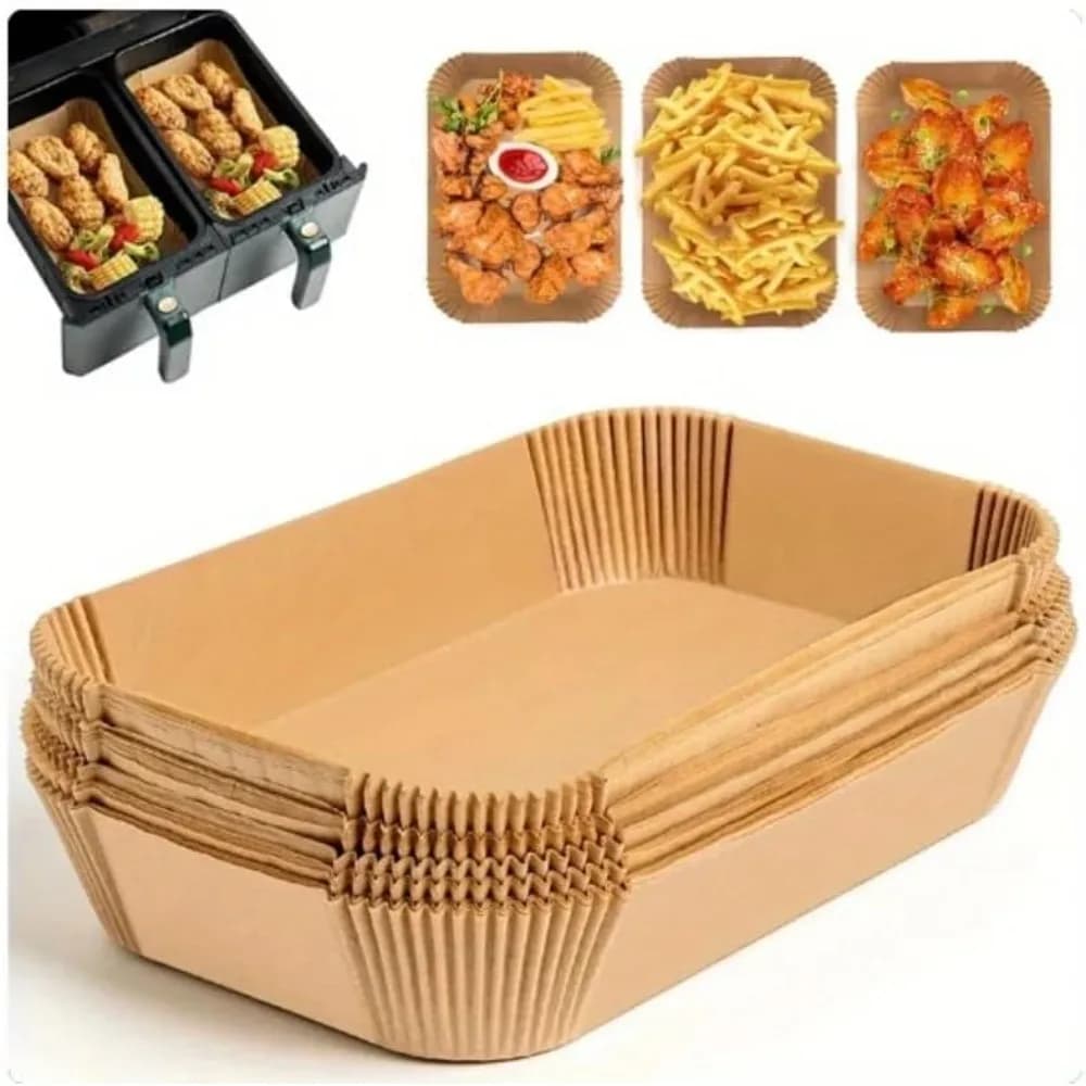 Extra large rectangle paper air fryer lining: non-stick, easy to clean, space saving, oven-resistant, disposable paper baskets and Bo