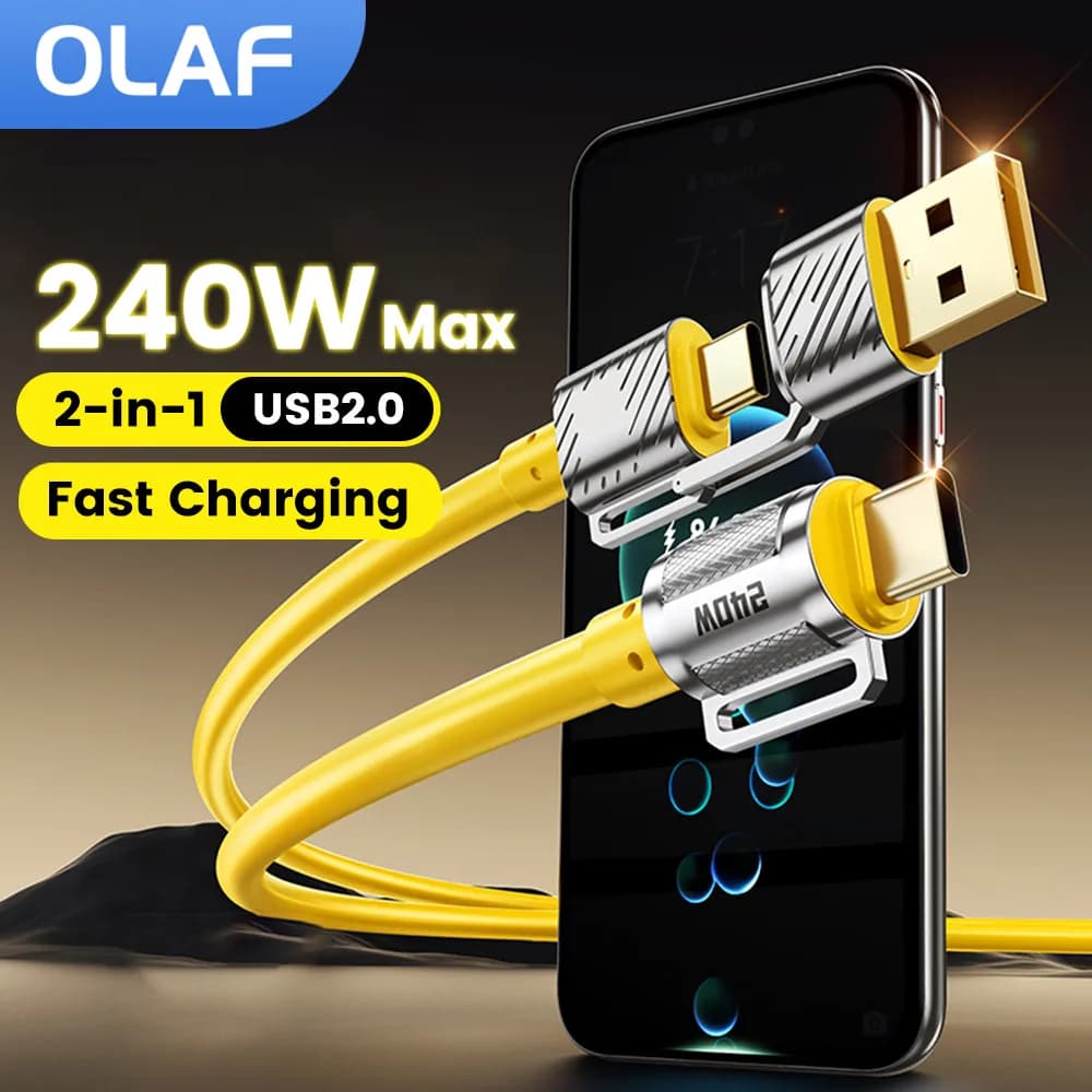 Cavo da 240 W da tipo C a tipo C Cavo di ricarica rapida 2 in 1 USB c per iPhone 15 16 Samsung s25 iPad Huawei USB tipo C a USB C