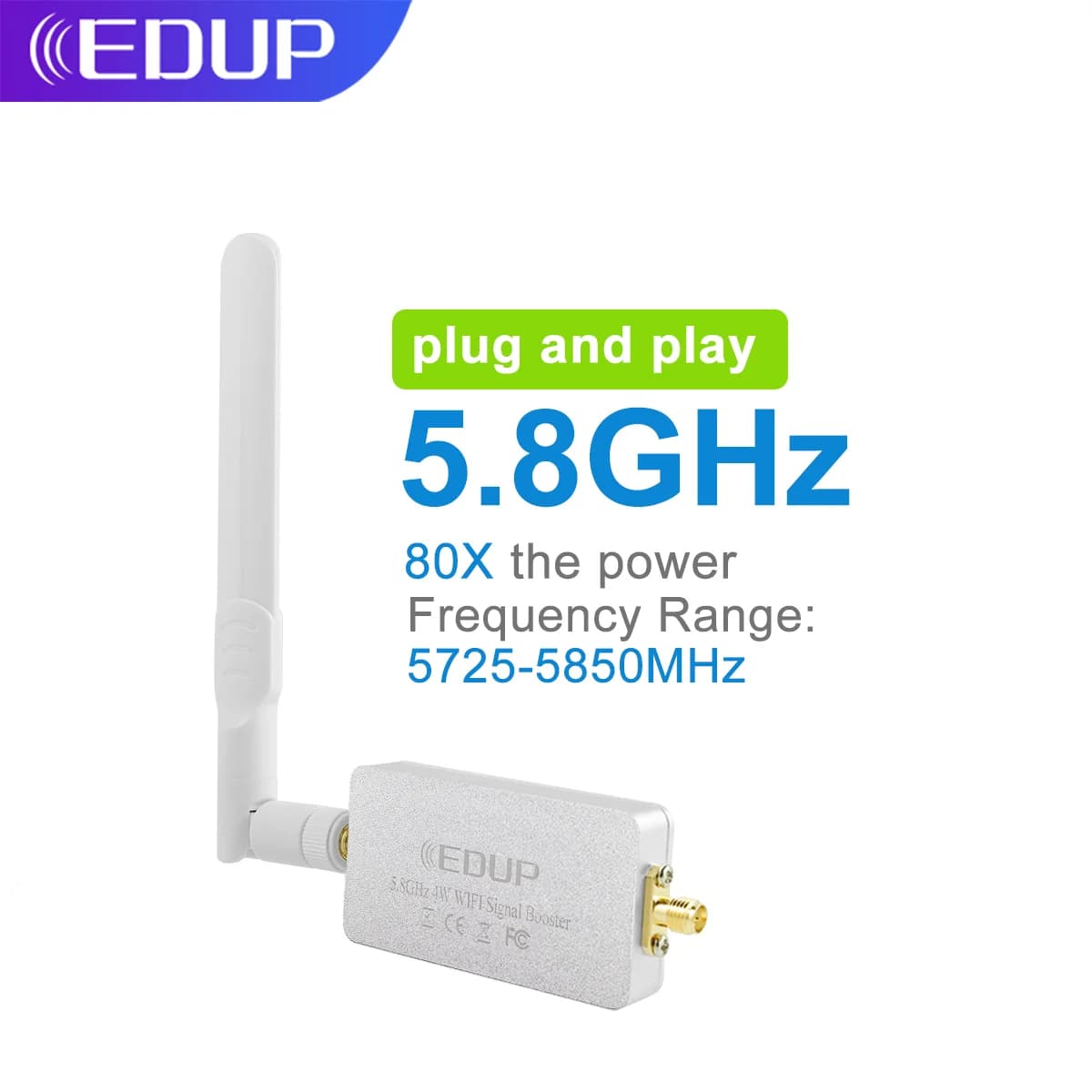 EDUP AB019 5.8GHz Wifi Extender 4W Wifi Ripetitore di segnale Amplificatore Antenna staccabile Ripetitore a lungo raggio Adattatore wireless