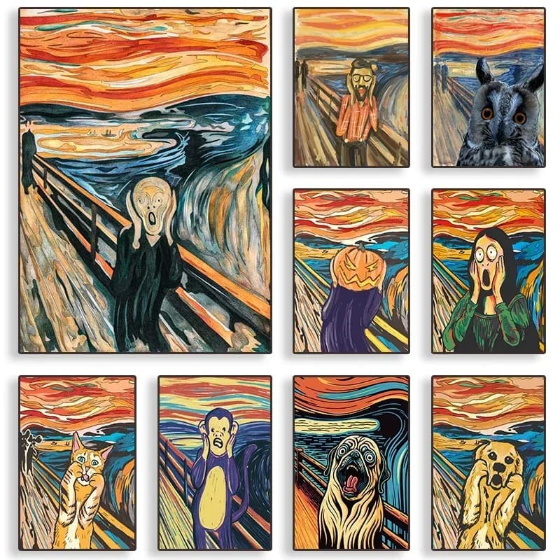 Famous painting on canvas Edvard Munch The Scream Abstract Funny Poster and prints Wall Art Cat Dog Image for Bedroom Home Decor