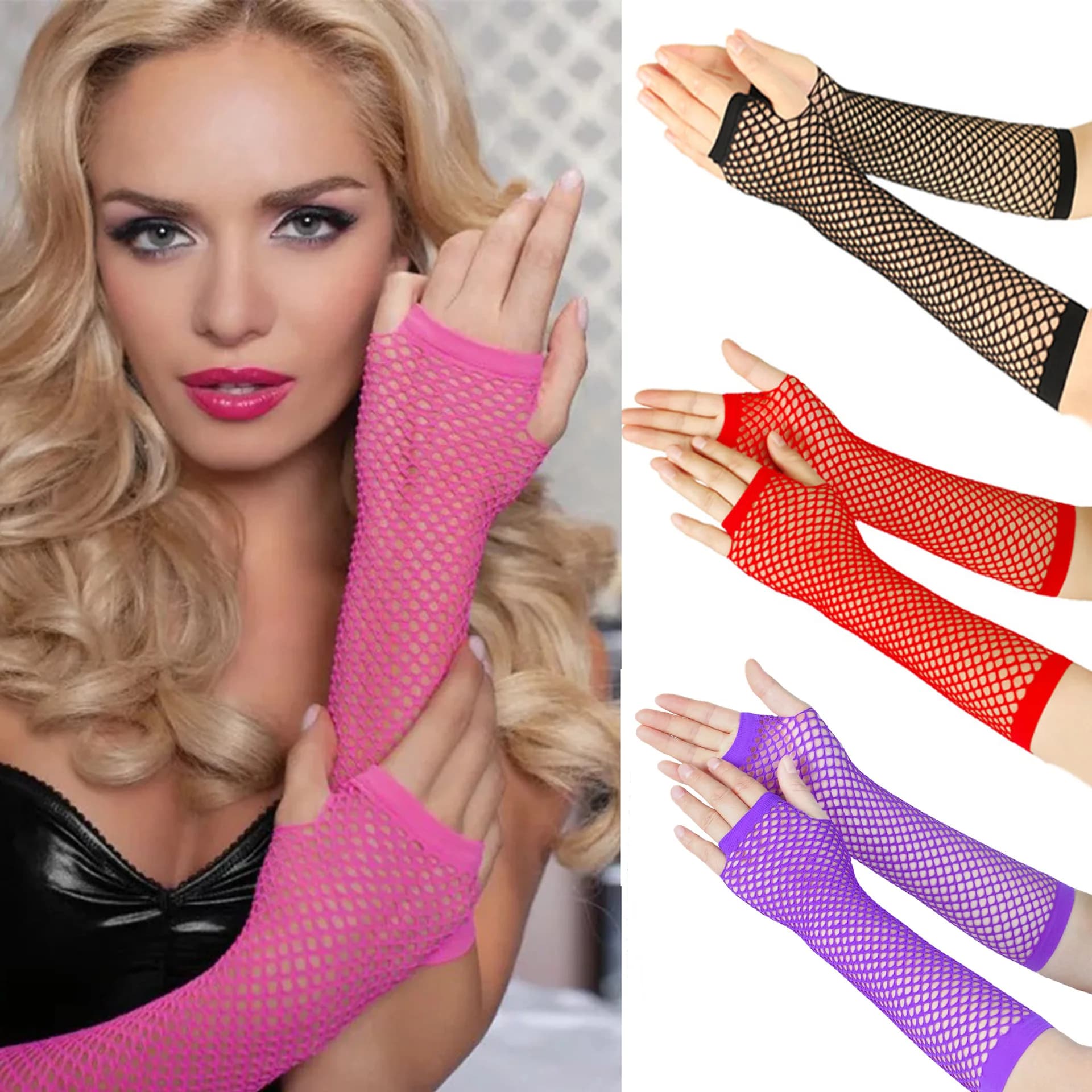 Thick Mesh Fishing Net Elastic Gloves Sexy Long Gloves Party Etiquette Gloves