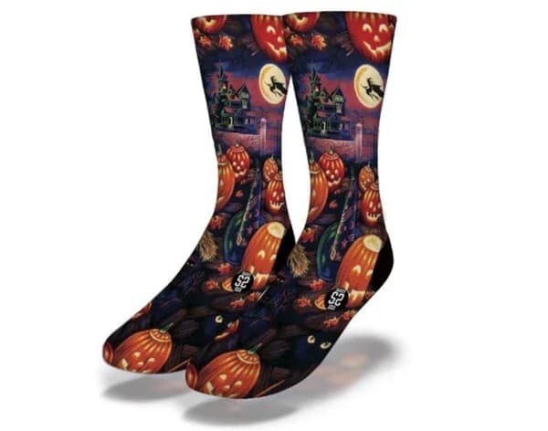 Halloween socks with haunted pumpkin patch