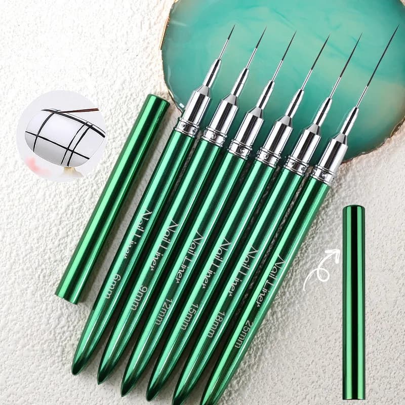 Pennello per Pittura Artistica con Manico in Metallo Verde 6/9/12/15/18/25mm, Penna per Disegno Linee, Strisce e Fiori, Pennello per Gel UV