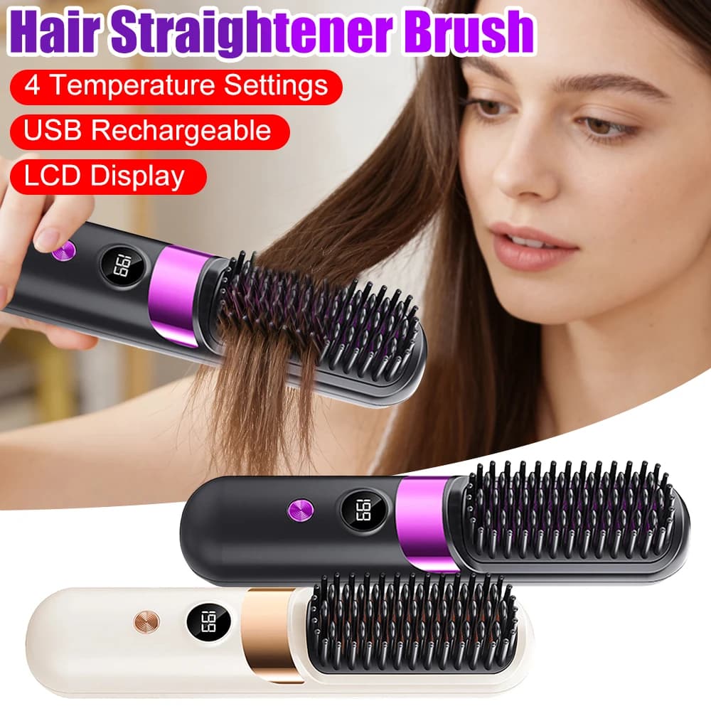 Width Brush for Hair with LCD Display, Wireless USB Charging, Mini Portable Brush for Home and Travel