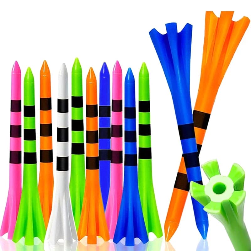 50pcs Golf Tees Plastic Unbreakable 5 Prongs Head Tee With Stripe Markers 83mm70mm Long Ball Holder Low Friction Less Resistance