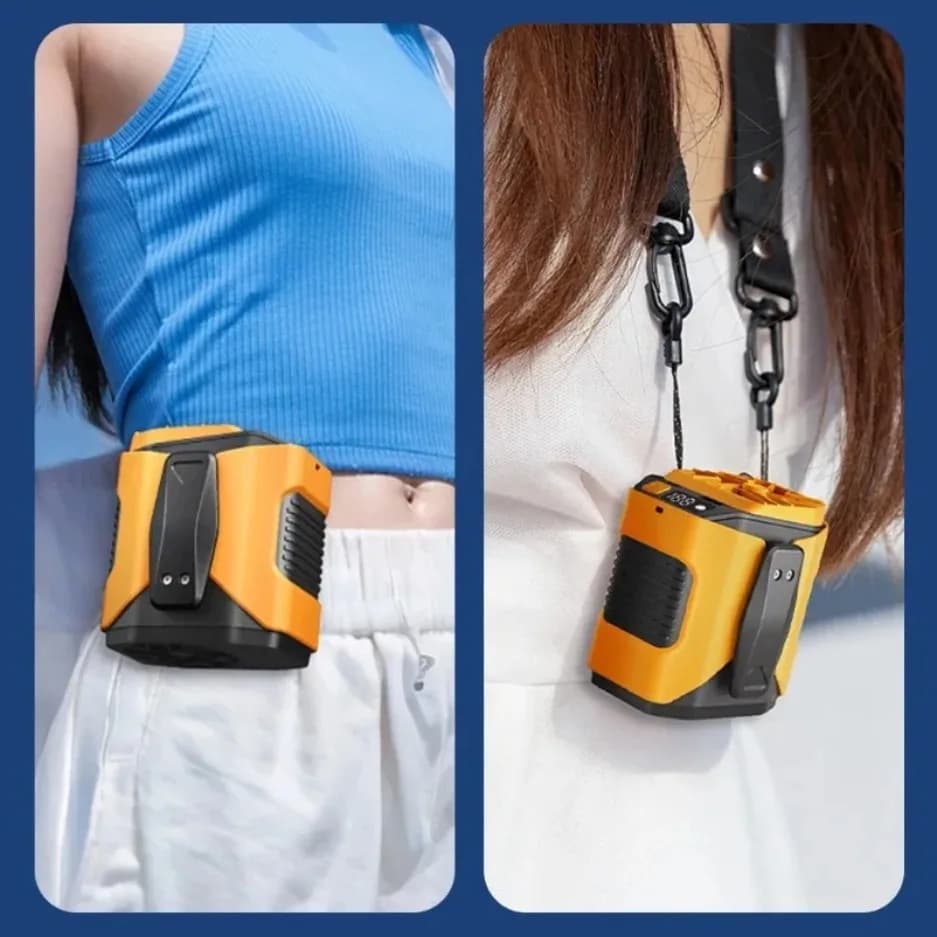 Ventilatore da Cintura Ricaricabile 3600mAh con Clip, Ventilatore Personale da Indossare Sotto la Maglietta, Ventilatore da Campeggio con Power Bank e Luce LED