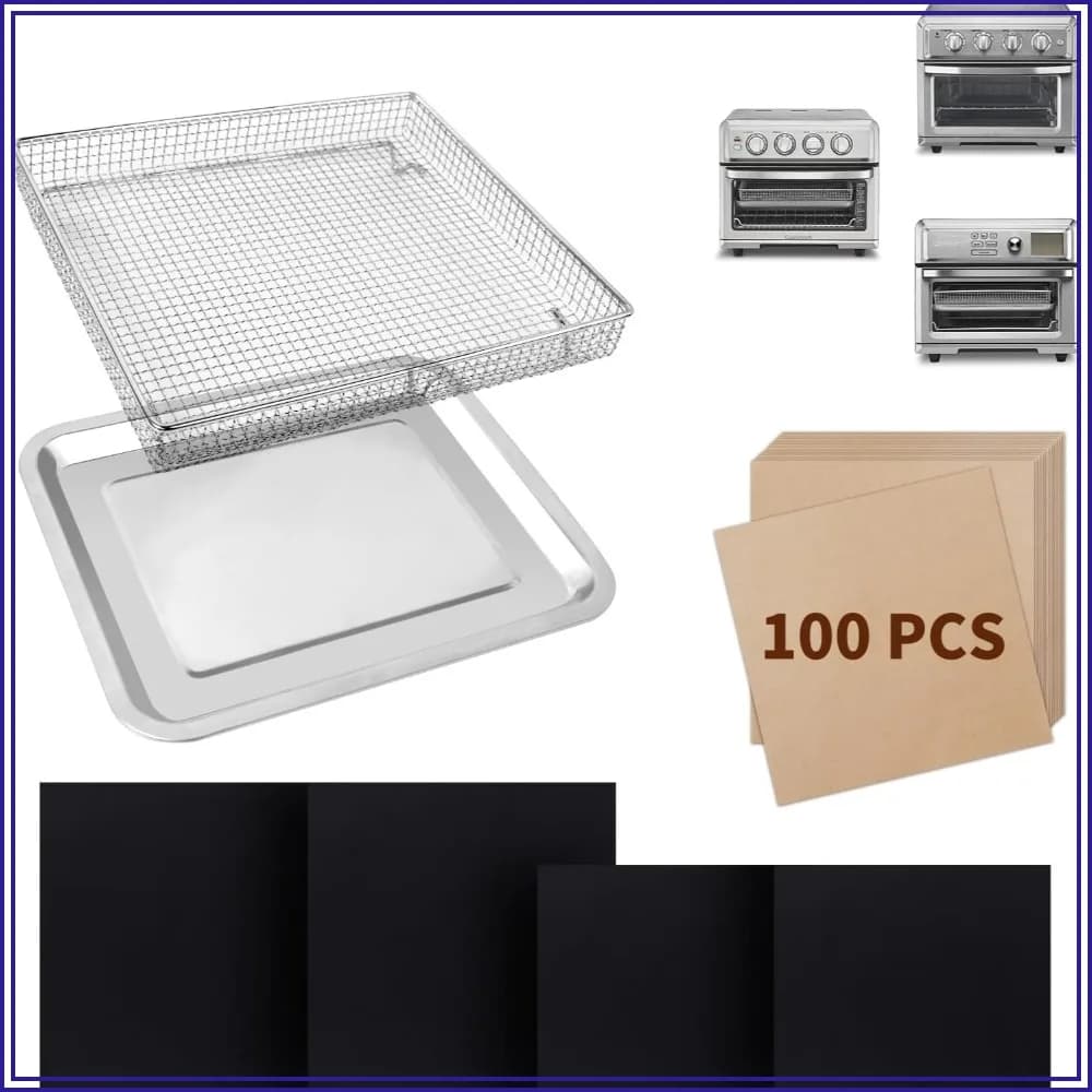 Air Fryer Basket for Oven, Baking Set with Pan, Parchment Paper, Disposable Liners for Cuisinart TOA-60/TOA-65