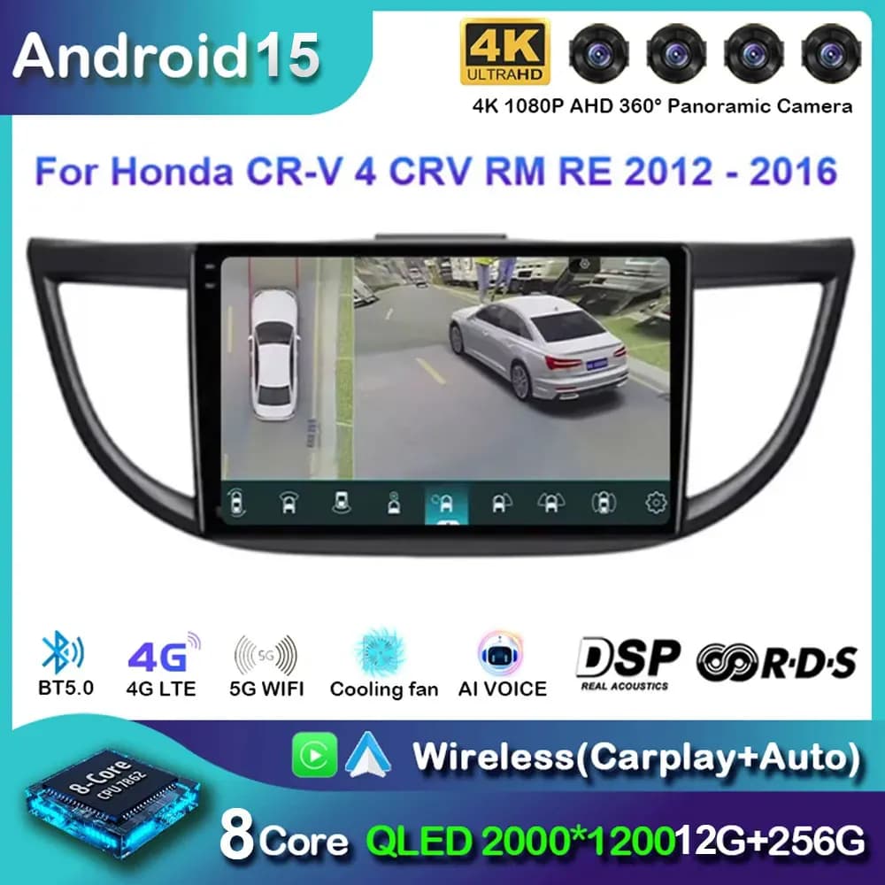 Per Honda CRV CR-V 2011 2012 2013 2014 2015 2016 Carplay Android 15 Radio Mobil Lettore video multimediale Navigasi GPS 2din Schermo