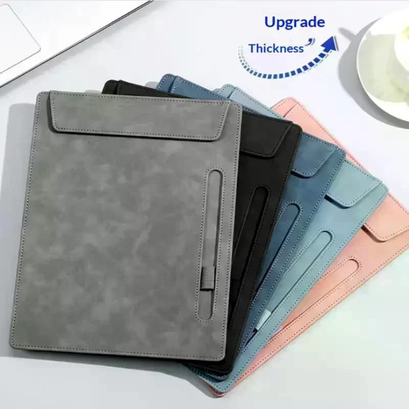 A4 Leather Clipboard Magnetic Absorption Silver Clip Manager Signature Pad Writing File Office Meeting Vintage Folder Menu Board