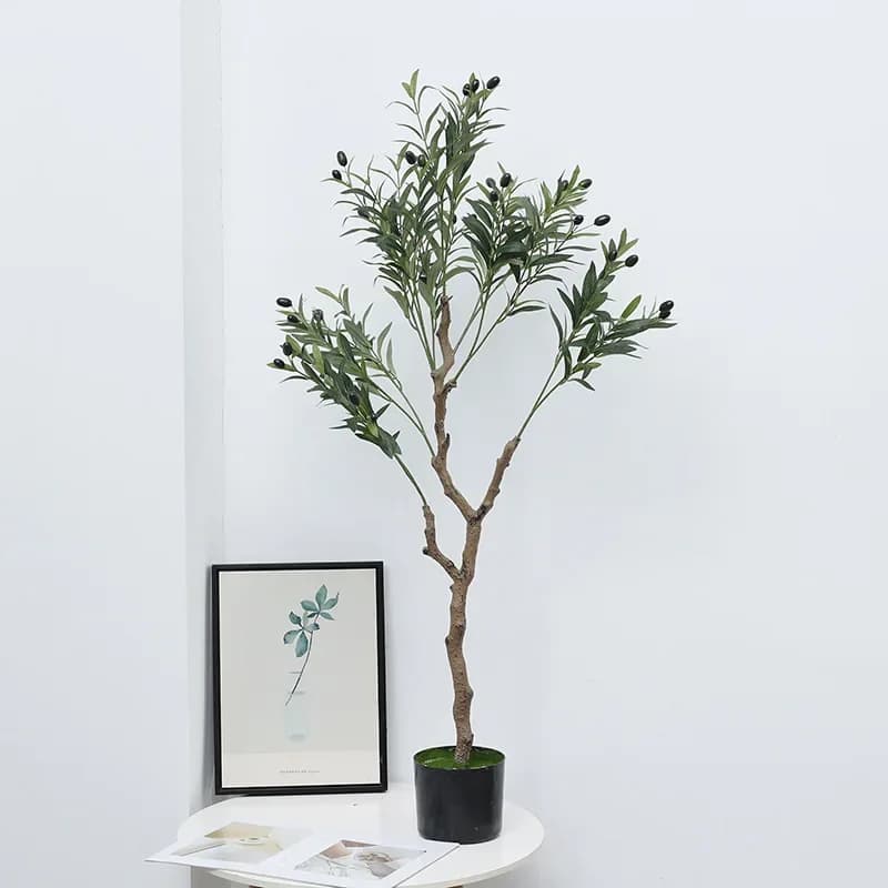1 Pezzo Albero di Ulivo Artificiale con Vaso Elegante, Pianta Finta Realistica per Interni/Esterni, Tronco in Legno e Frutti Artificiali, Decorazione Moderna da Pavimento