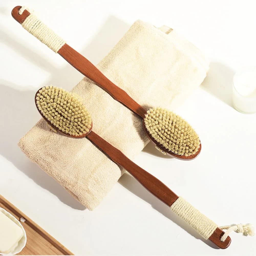 Spazzola da bagno in ebano con manico lungo, spazzola da bagno con setole di maiale, spazzola da bagno per la schiena, spazzola esfoliante per il corpo, spazzola da bagno per la bellezza del corpo