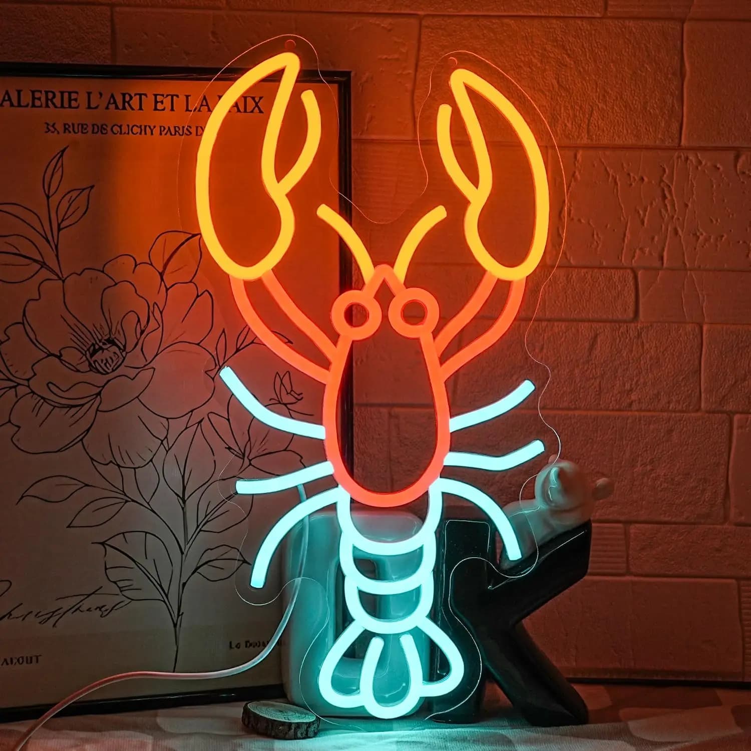Insegna al Neon a Forma di Aragosta, Decorazione per Cameretta, Luce LED Alimentata via USB per Feste di Compleanno, Ristoranti di Pesce, Sale Giochi, Decorazione Camera da Letto, Regalo