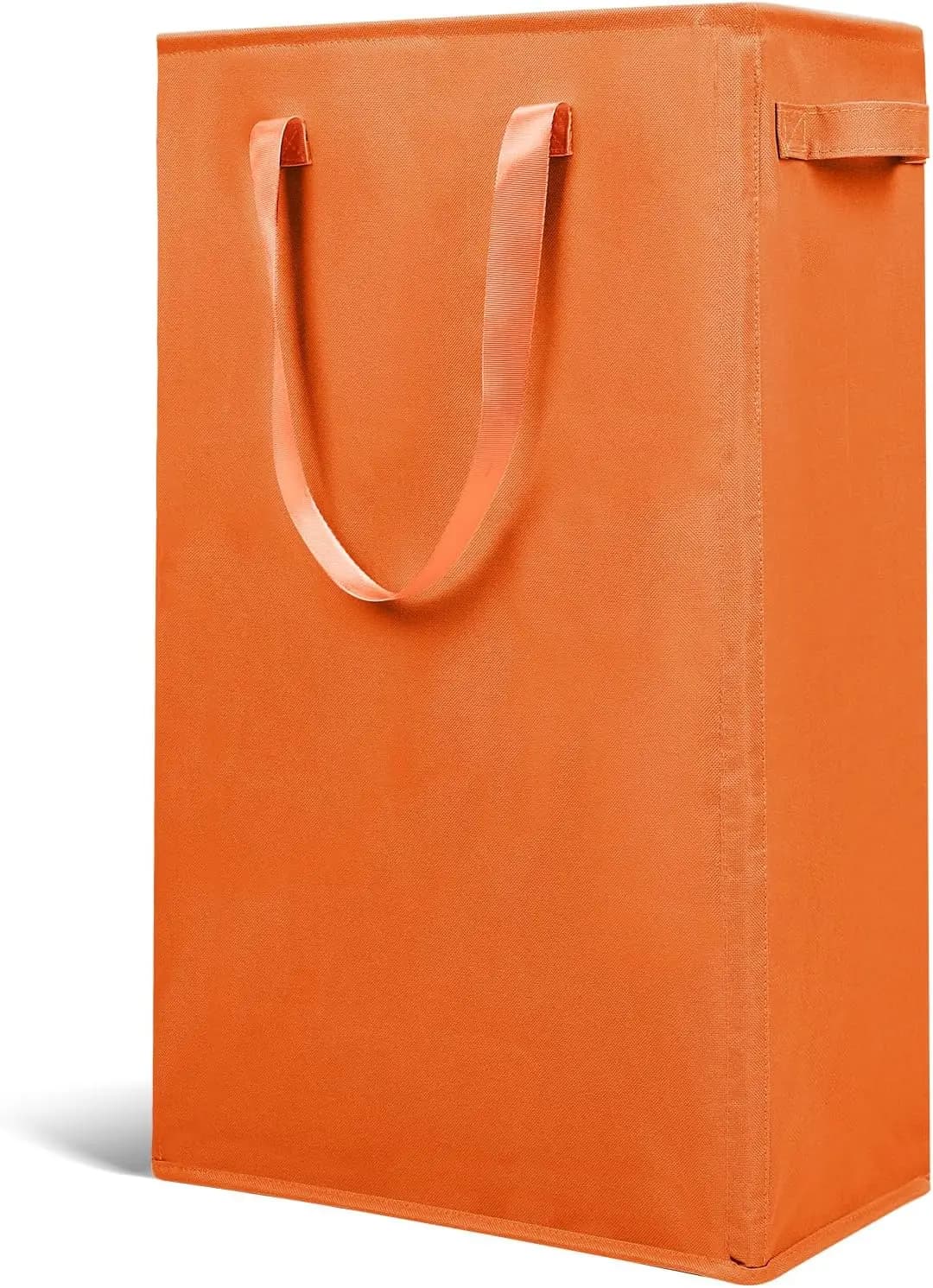 Cesto per Bucato Sottile 45L Pieghevole con Manici, Borsa per Vestiti Sporchi Stretta e Richiudibile per Spazi Ristretti, Arancione