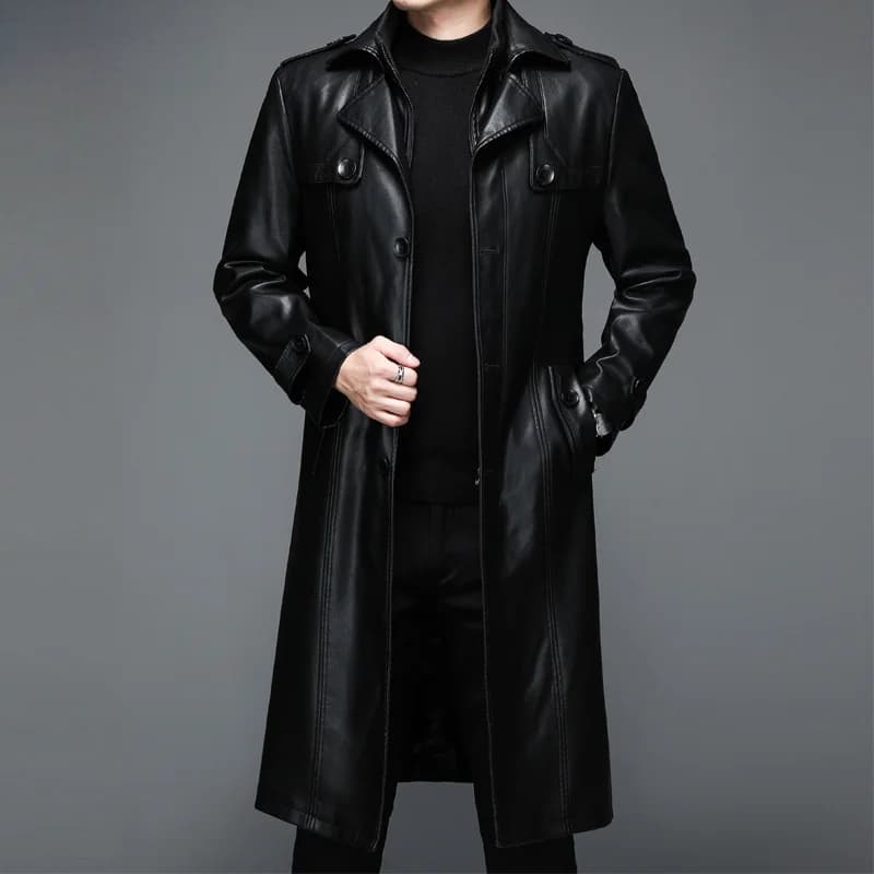 Giacca in pelle da uomo Autunno Inverno Giacche autentiche Abbigliamento uomo Cappotti lunghi e caldi in peluche Moda casual Cintura frangivento Chaquetas