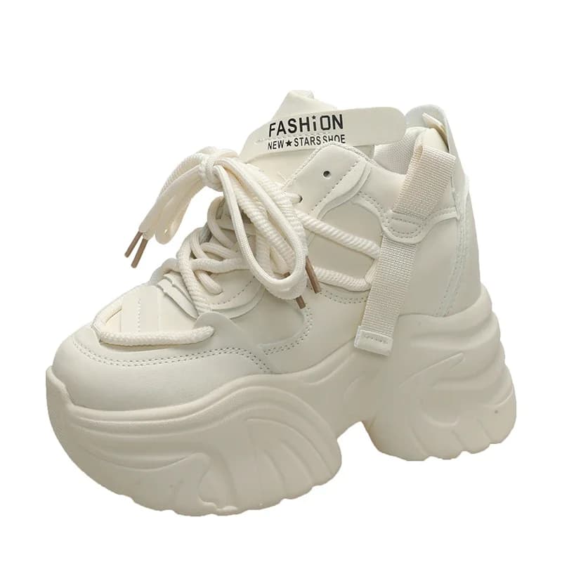 Scarpe con Zeppa Alta 10CM in Pelle Traspirante, Sneakers Casual da Donna per Autunno e Inverno con Lacci