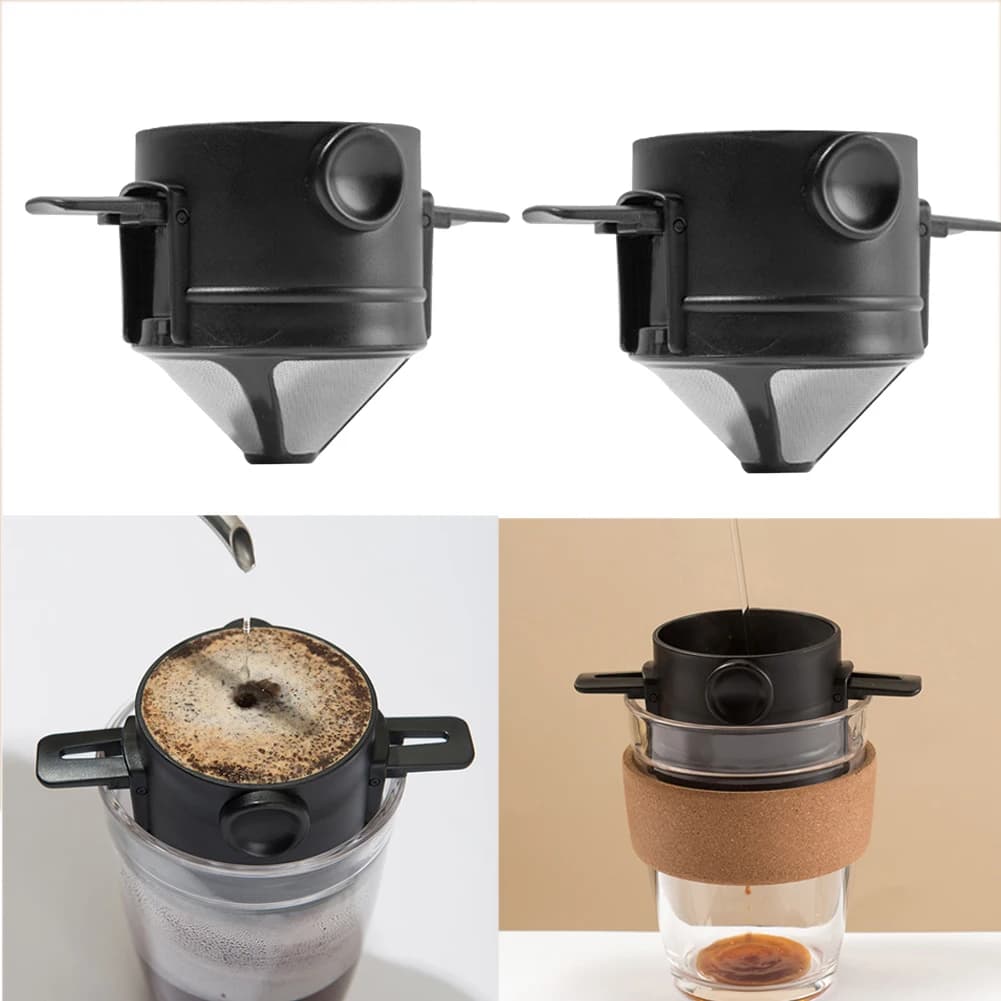 Macchina da caffè portatile pieghevole con filtro per caffè in acciaio inossidabile supporto per tè e caffè a goccia riutilizzabile senza carta versare sopra il gocciolatore per caffè