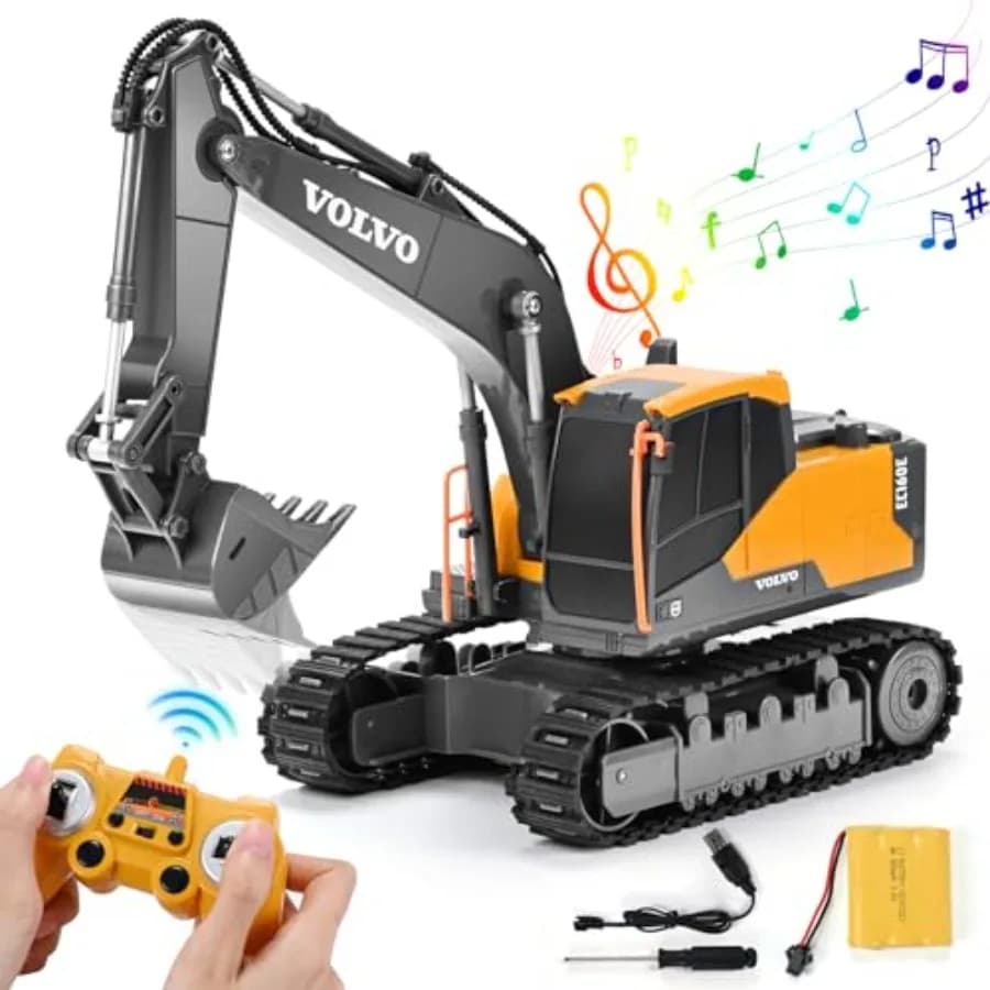 Escavatore RC Escavatore telecomandato Giocattolo per ragazzi Veicoli da costruzione a funzioni complete Giocattoli con pala in arancione