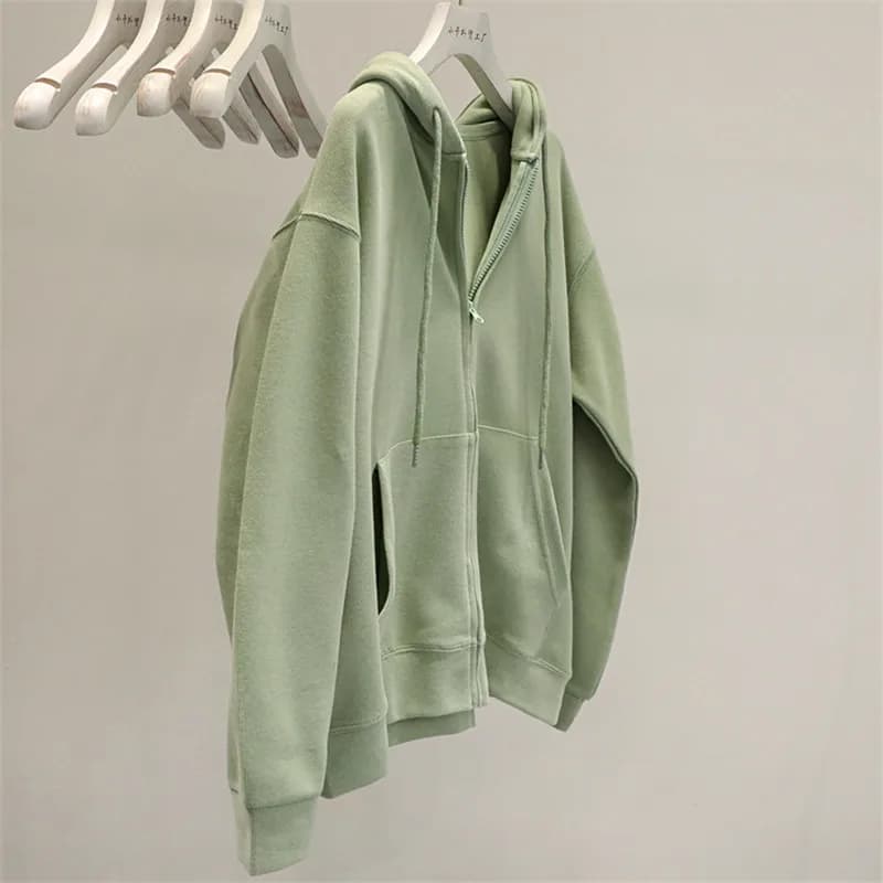 Loose Long Sleeve Women's Cardigan Coat Pure Color Hoodie Spring Korean Style Commute Thin Polyester Cotton Blend