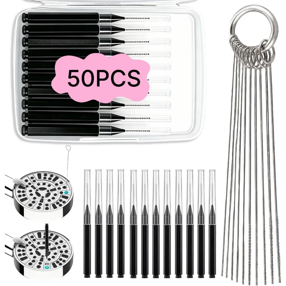 Bathroom Shower Head Cleaning Tools, Small Hole Brushes, Anti-Clogging Picks, Storage Box, 50 Pieces for All Skin Types
