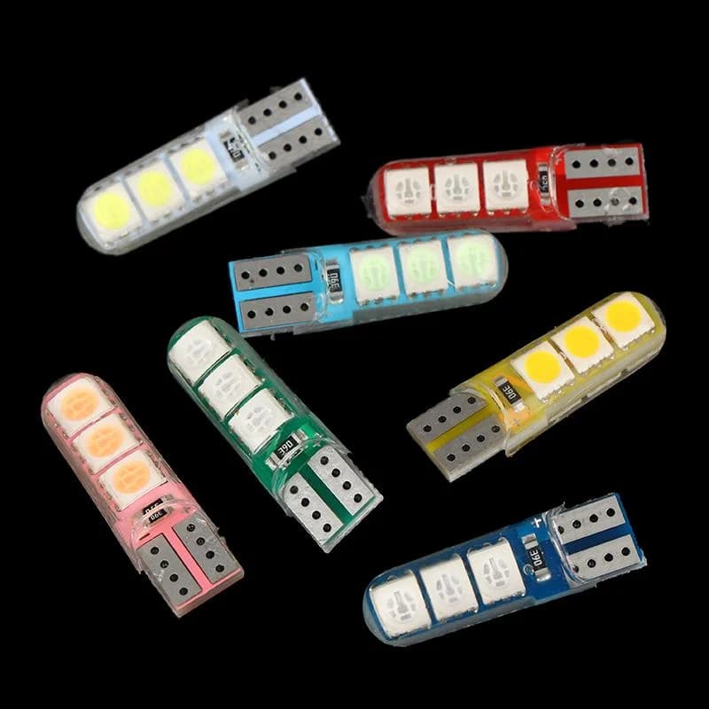 Lampadina LED automobilistica in silicone ad alta temperatura per luci di larghezza, luci del bagagliaio, luci targa, W5W T10, 5050, 6SMD