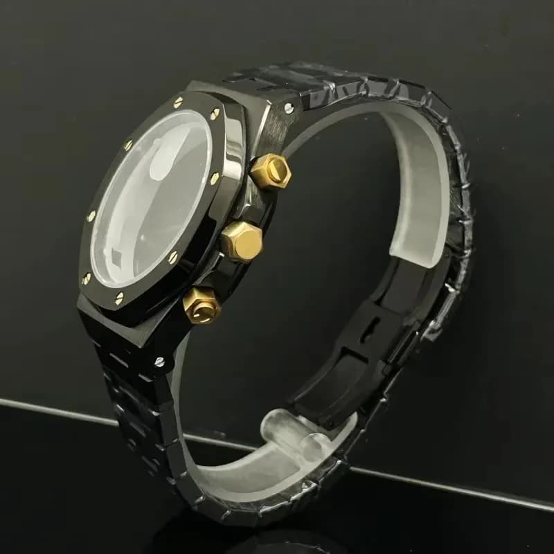 Men's Chronograph Black Rose Gold 41mm, Stainless Steel Strap for Japanese Quartz Movement Vk63, Modified Accessory, No Logo